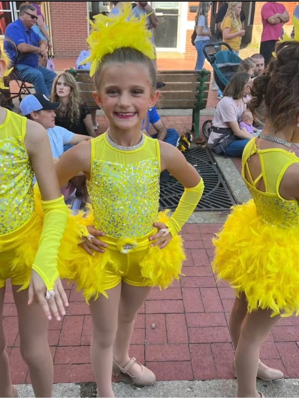 Weissman Yellow Feathered Sequin Dance Costume